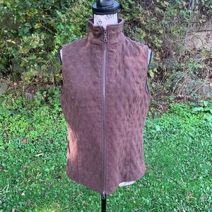 Vintage Nomadic Traders Brown and blue quilted zip up vest with pockets